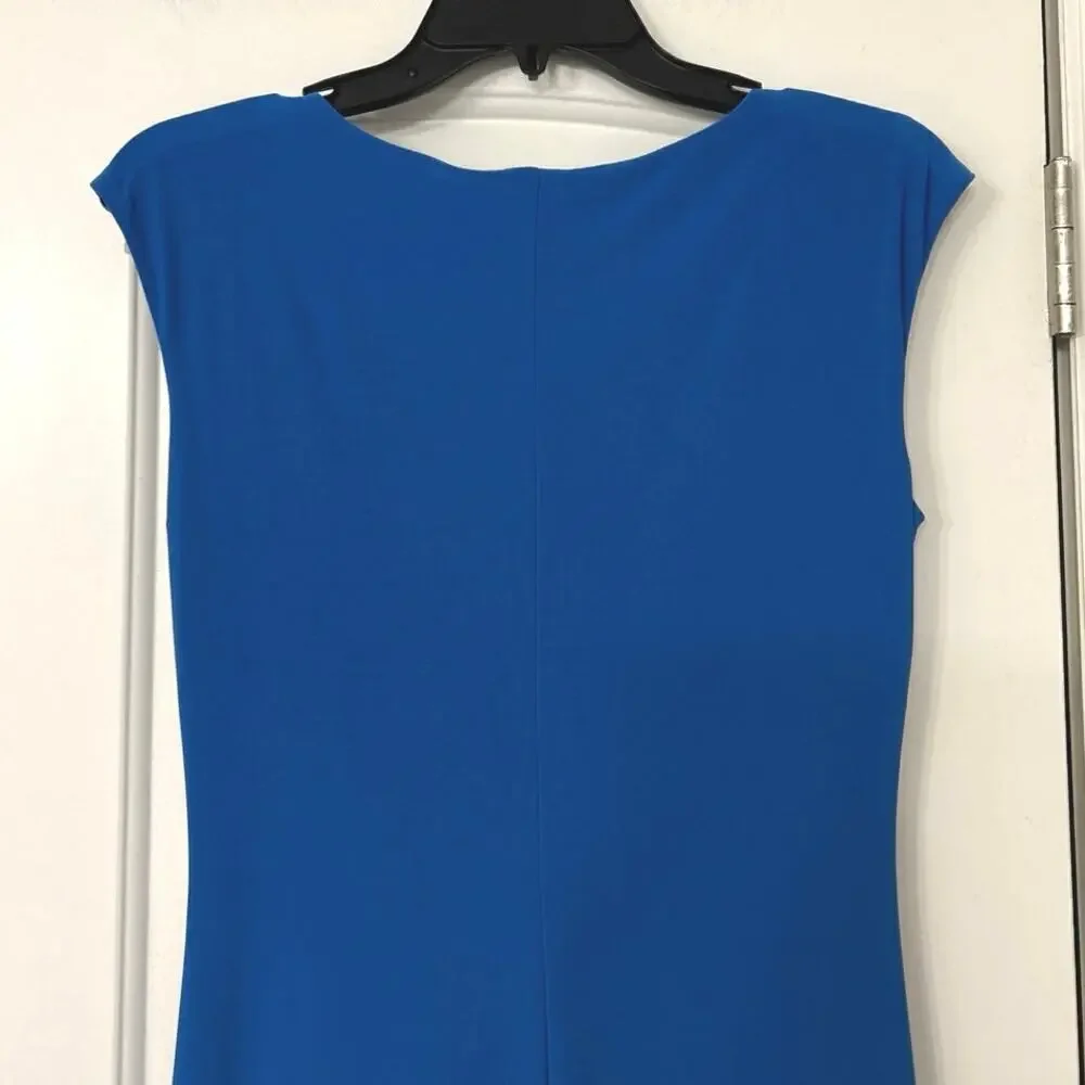 Lauren Ralph Lauren Sleeveless Blue Cowl Neck Ruched  Fitted Midi Dress Size 8